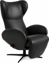 JORI Relaxsessel Infinity Monomove JR-7495 in Leder Cavila Black, geneigte Relaxposition mit ausgefahrener Fußstütze, verfügbar in Mini, Medi und Maxi.