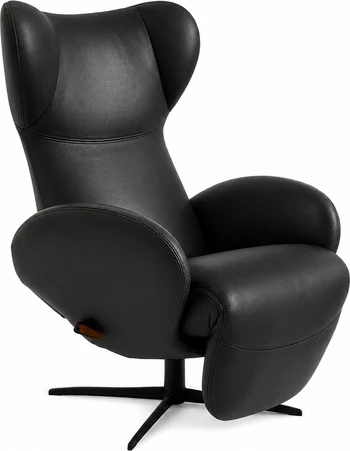 JORI Relaxsessel Infinity Monomove JR-7495 in Leder Cavila Black, geneigte Relaxposition mit ausgefahrener Fußstütze, verfügbar in Mini, Medi und Maxi.