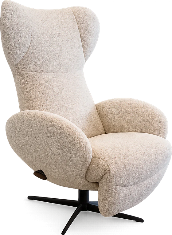 JORI Relaxsessel Infinity Monomove JR-7495 in hellem Stoff Diva 21, aufrechte Drei-Viertel-Ansicht mit schwarzem Sternfuß, erhältlich in Mini, Medi und Maxi.